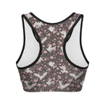 Crane Bird And Flower Pattern Print Women's Sports Bra