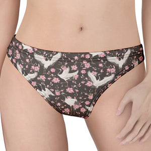 Crane Bird And Flower Pattern Print Women's Thong