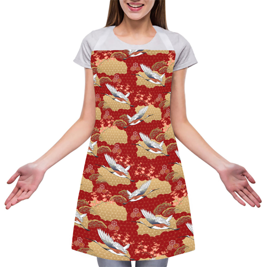 Crane Bird Kimono Pattern Print Adjustable Apron