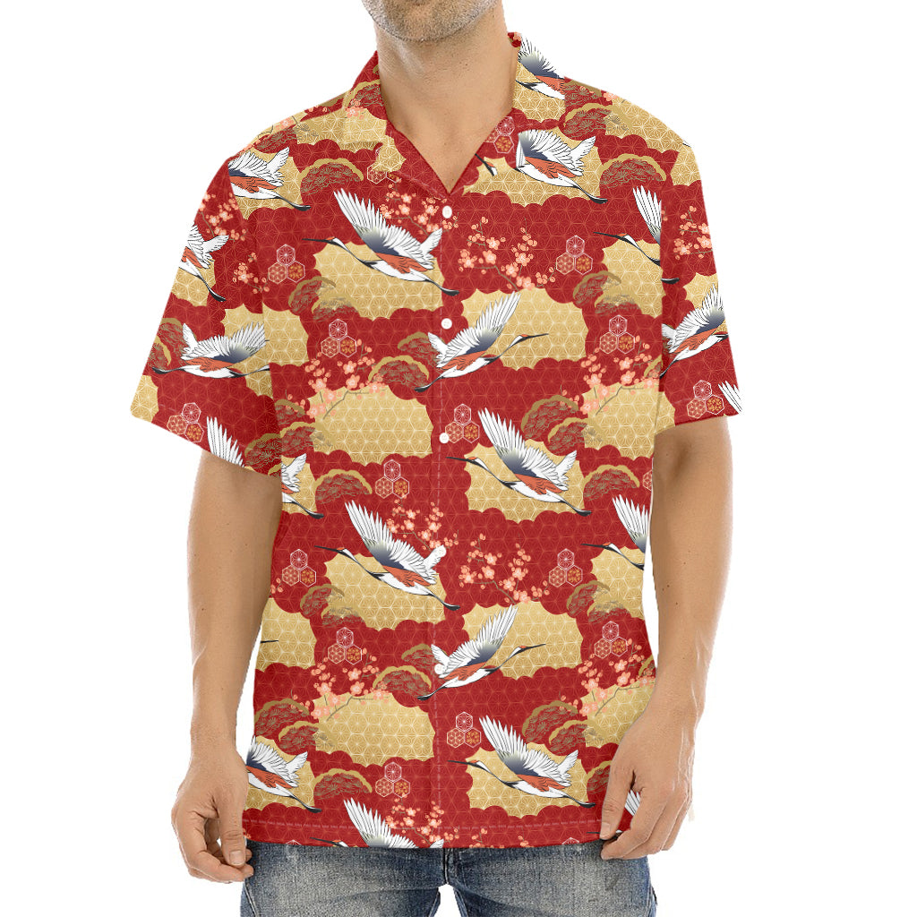 Crane Bird Kimono Pattern Print Aloha Shirt