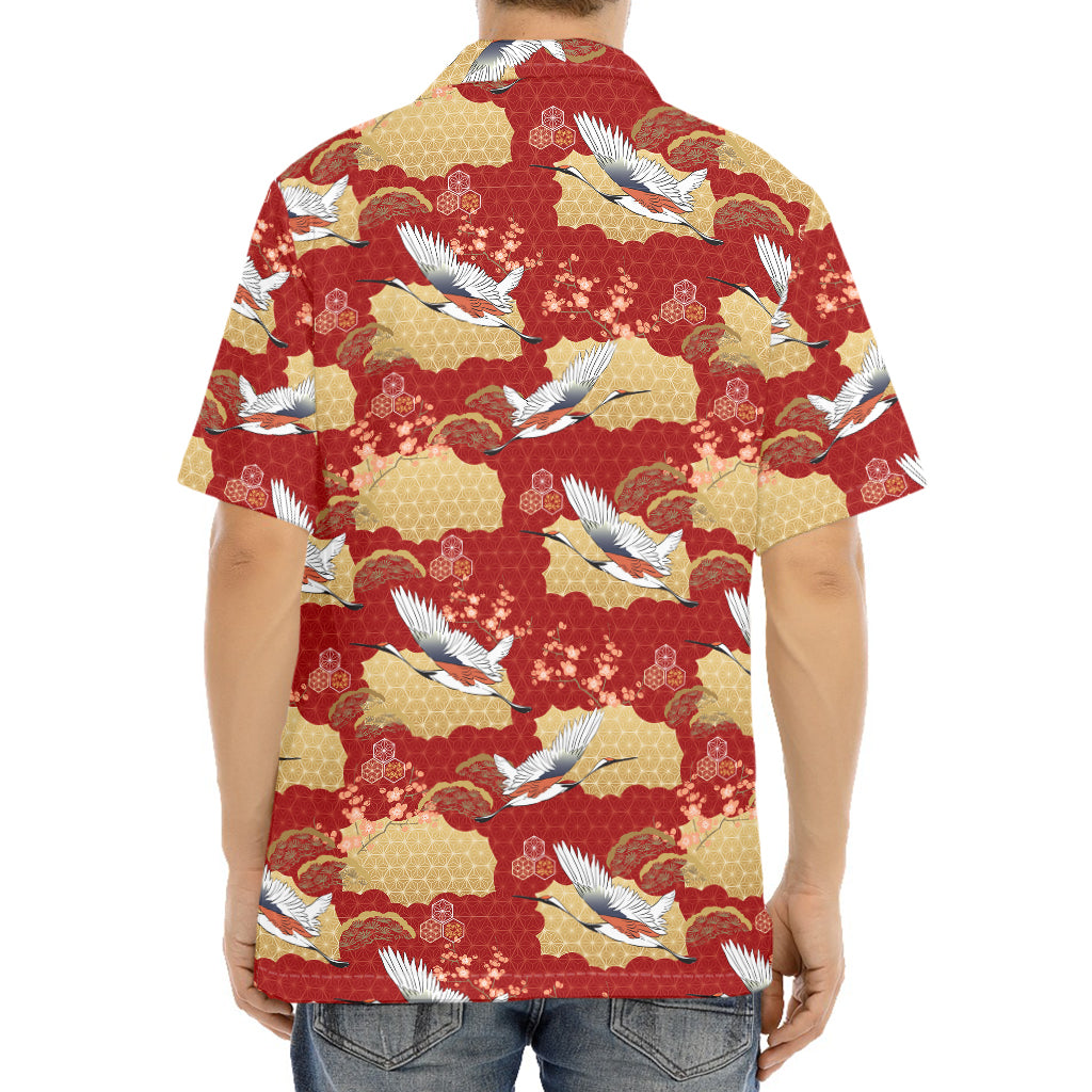 Crane Bird Kimono Pattern Print Aloha Shirt