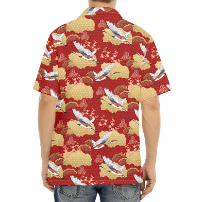 Crane Bird Kimono Pattern Print Aloha Shirt
