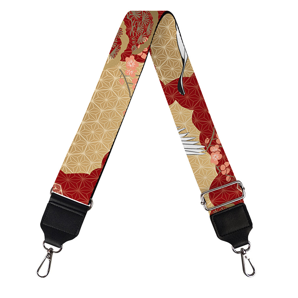 Crane Bird Kimono Pattern Print Bag Strap