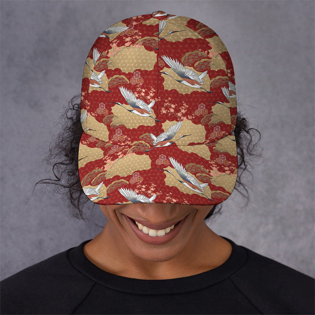 Crane Bird Kimono Pattern Print Baseball Cap