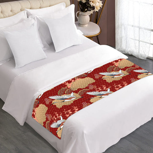 Crane Bird Kimono Pattern Print Bed Runner