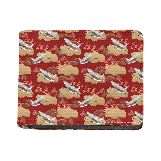 Crane Bird Kimono Pattern Print Bifold Wallet