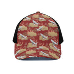 Crane Bird Kimono Pattern Print Black Mesh Trucker Cap