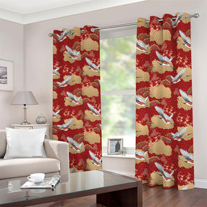 Crane Bird Kimono Pattern Print Blackout Grommet Curtains