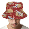 Crane Bird Kimono Pattern Print Bucket Hat