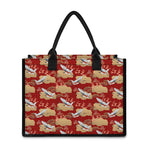 Crane Bird Kimono Pattern Print Canvas Tote Bag
