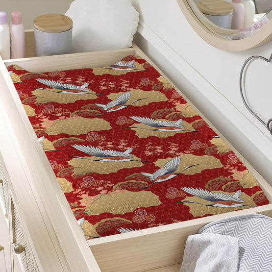 Crane Bird Kimono Pattern Print Changing Pad Cover