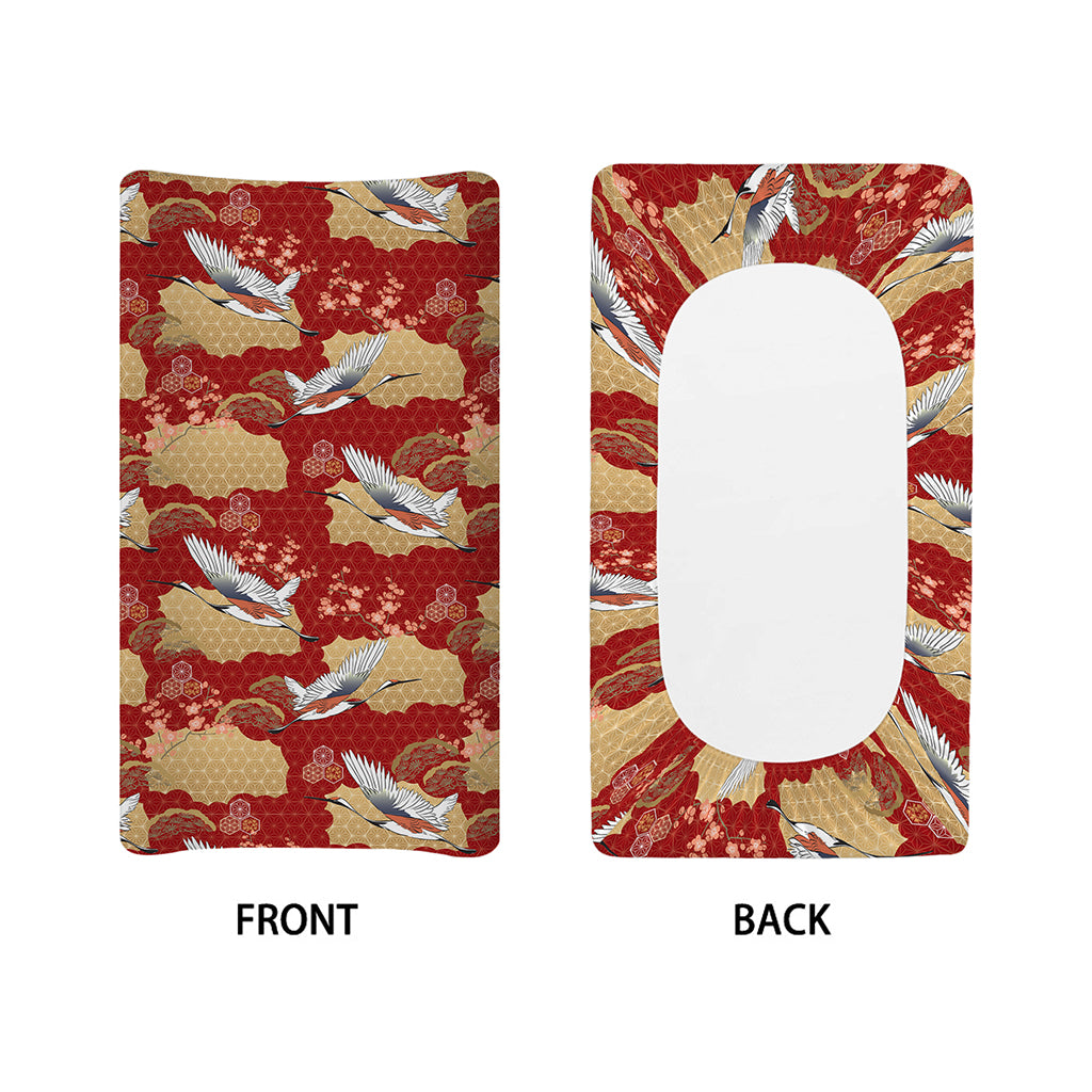 Crane Bird Kimono Pattern Print Changing Pad Cover