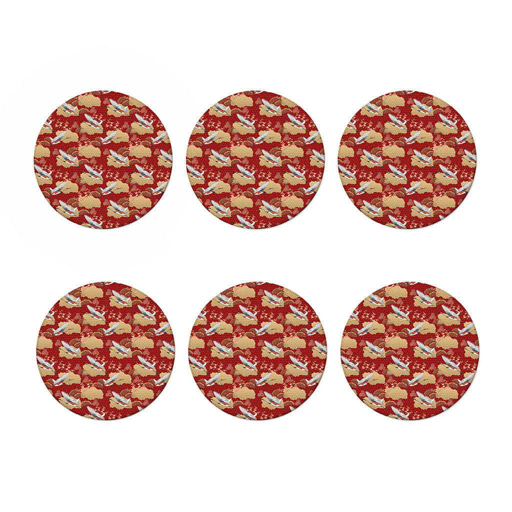 Crane Bird Kimono Pattern Print Coaster Set
