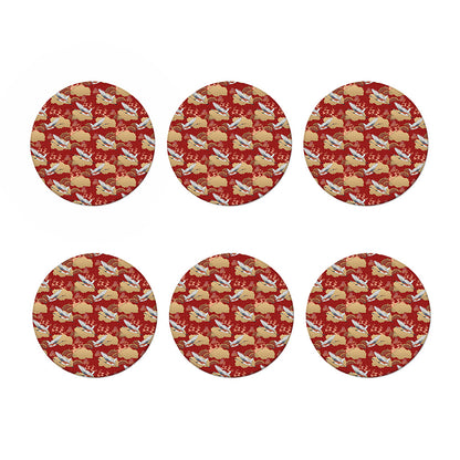 Crane Bird Kimono Pattern Print Coaster Set