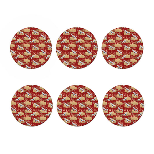 Crane Bird Kimono Pattern Print Coaster Set