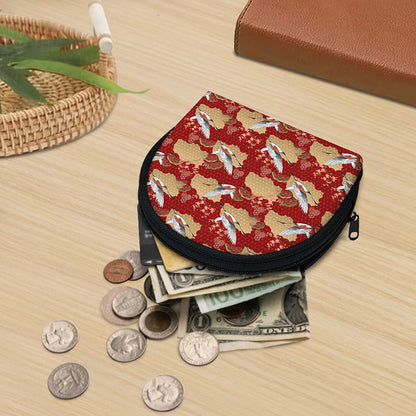 Crane Bird Kimono Pattern Print Coin Purse