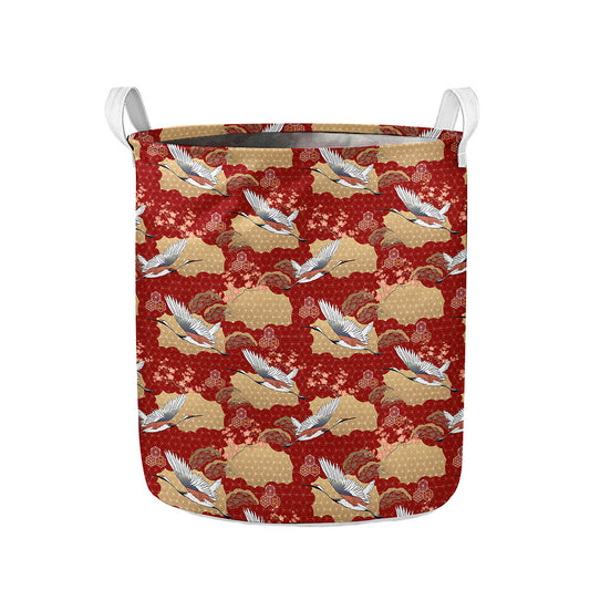 Crane Bird Kimono Pattern Print Collapsible Laundry Basket