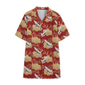 Crane Bird Kimono Pattern Print Cotton Hawaiian Shirt