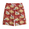 Crane Bird Kimono Pattern Print Cotton Shorts