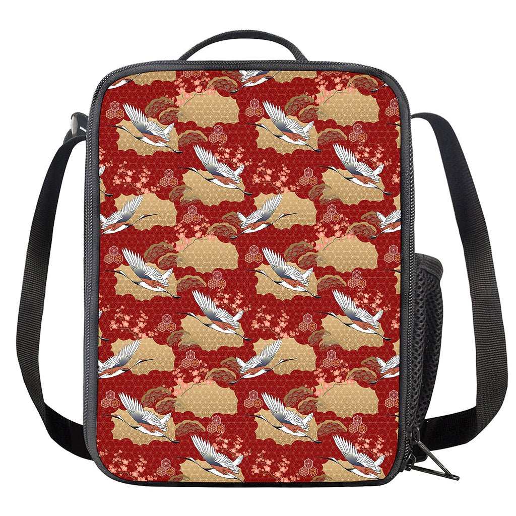 Crane Bird Kimono Pattern Print Crossbody Lunch Bag