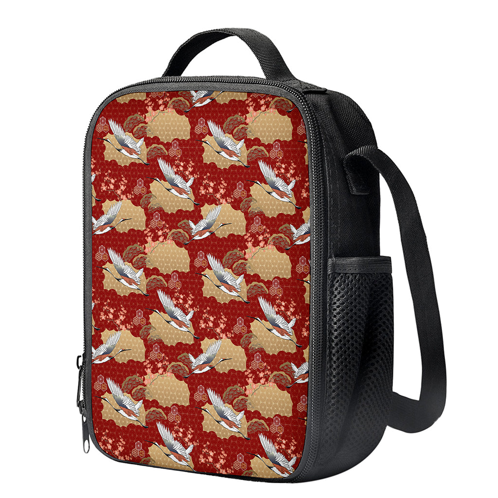 Crane Bird Kimono Pattern Print Crossbody Lunch Bag