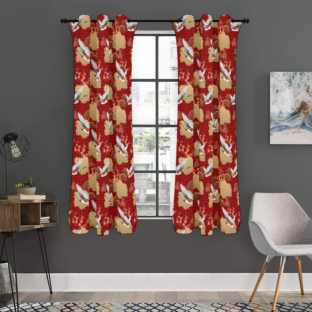 Crane Bird Kimono Pattern Print Curtain