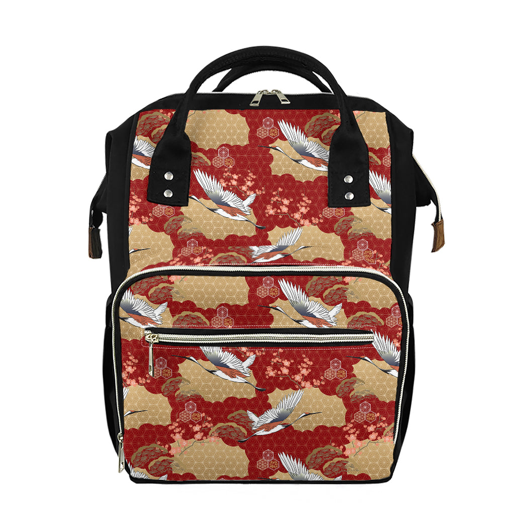 Crane Bird Kimono Pattern Print Diaper Bag