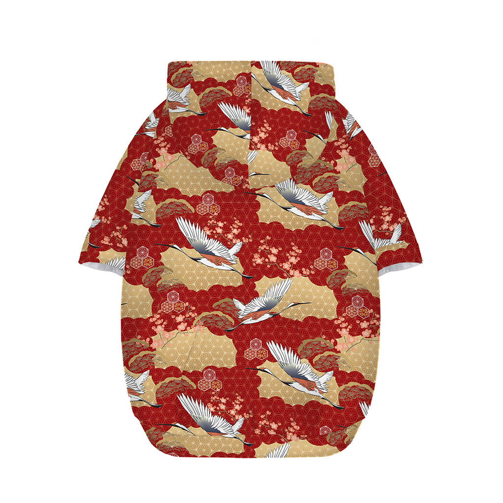 Crane Bird Kimono Pattern Print Dog Zip Up Hoodie