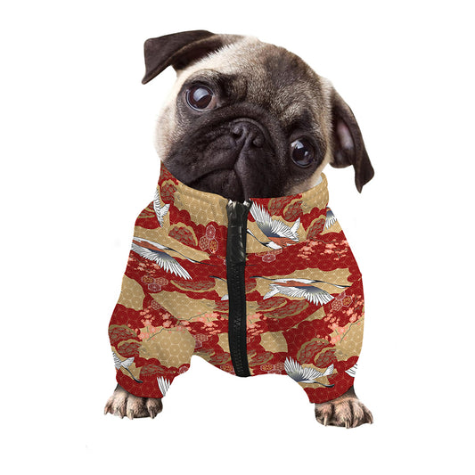 Crane Bird Kimono Pattern Print Dog Zip Up Jacket