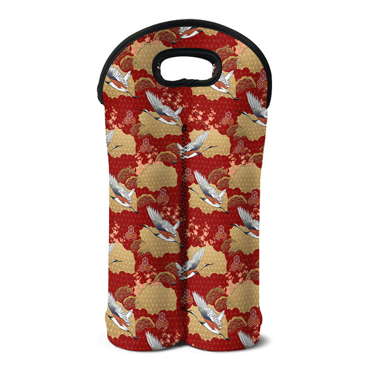 Crane Bird Kimono Pattern Print Double Neoprene Wine Tote
