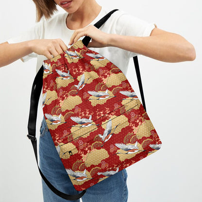 Crane Bird Kimono Pattern Print Drawstring Backpack