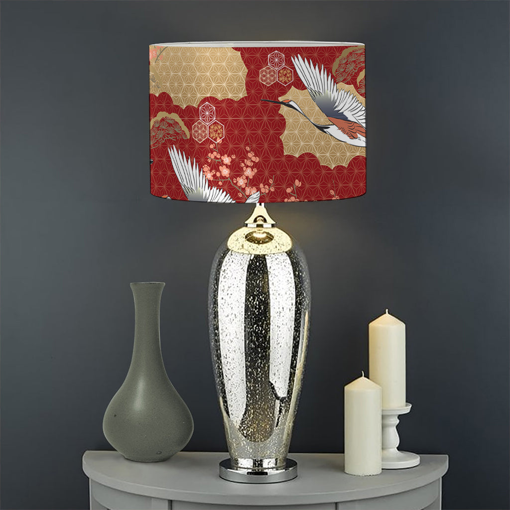Crane Bird Kimono Pattern Print Drum Lamp Shade