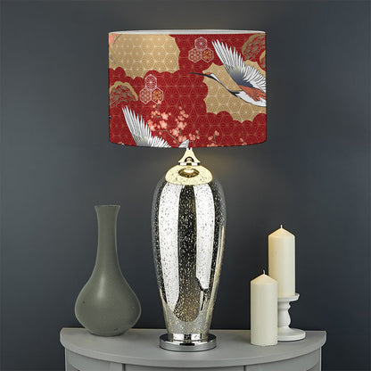 Crane Bird Kimono Pattern Print Drum Lamp Shade