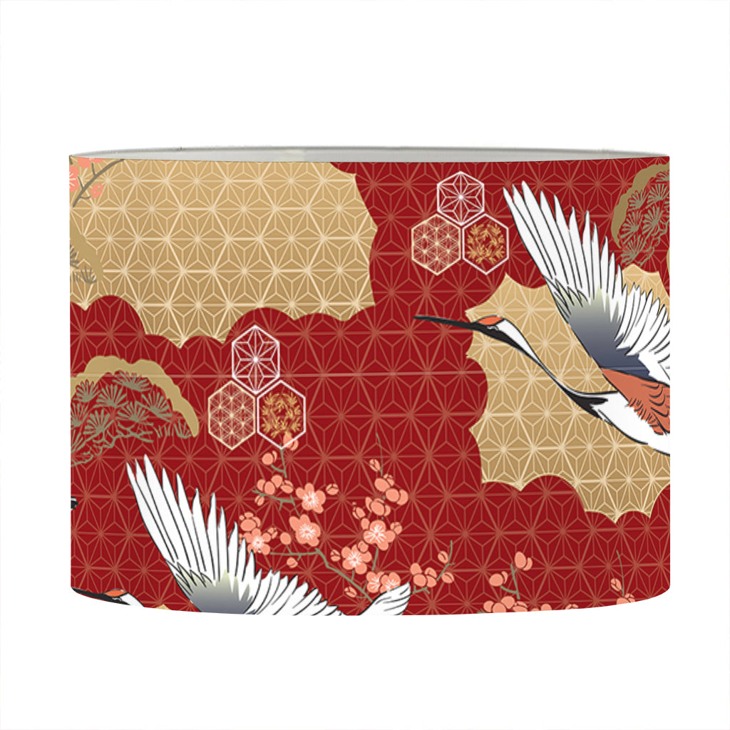 Crane Bird Kimono Pattern Print Drum Lamp Shade