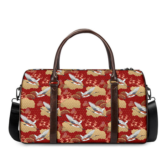 Crane Bird Kimono Pattern Print Duffle Bag