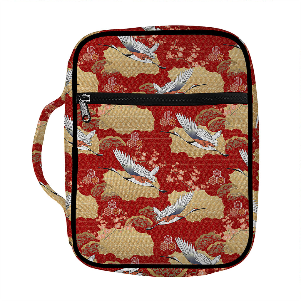 Crane Bird Kimono Pattern Print Front Pocket Bible Bag
