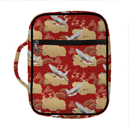 Crane Bird Kimono Pattern Print Front Pocket Bible Bag