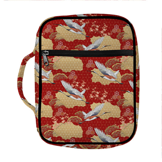 Crane Bird Kimono Pattern Print Front Pocket Bible Bag