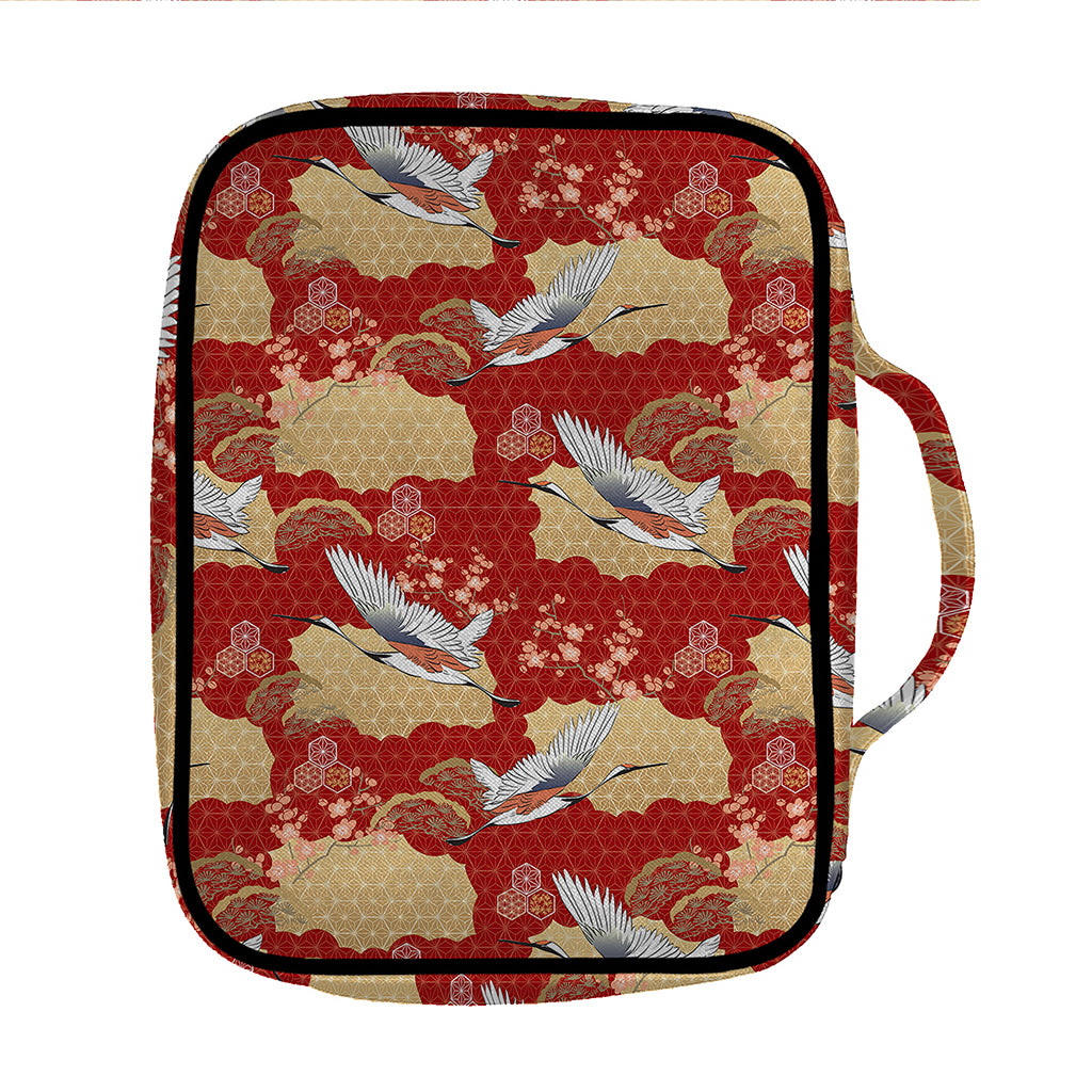 Crane Bird Kimono Pattern Print Front Pocket Bible Bag