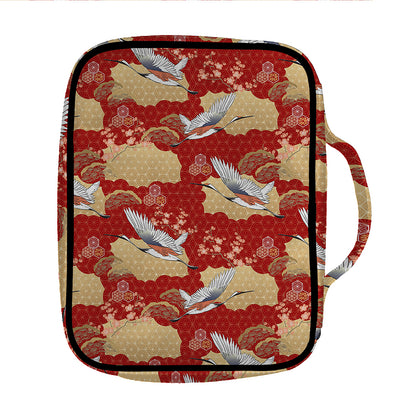 Crane Bird Kimono Pattern Print Front Pocket Bible Bag