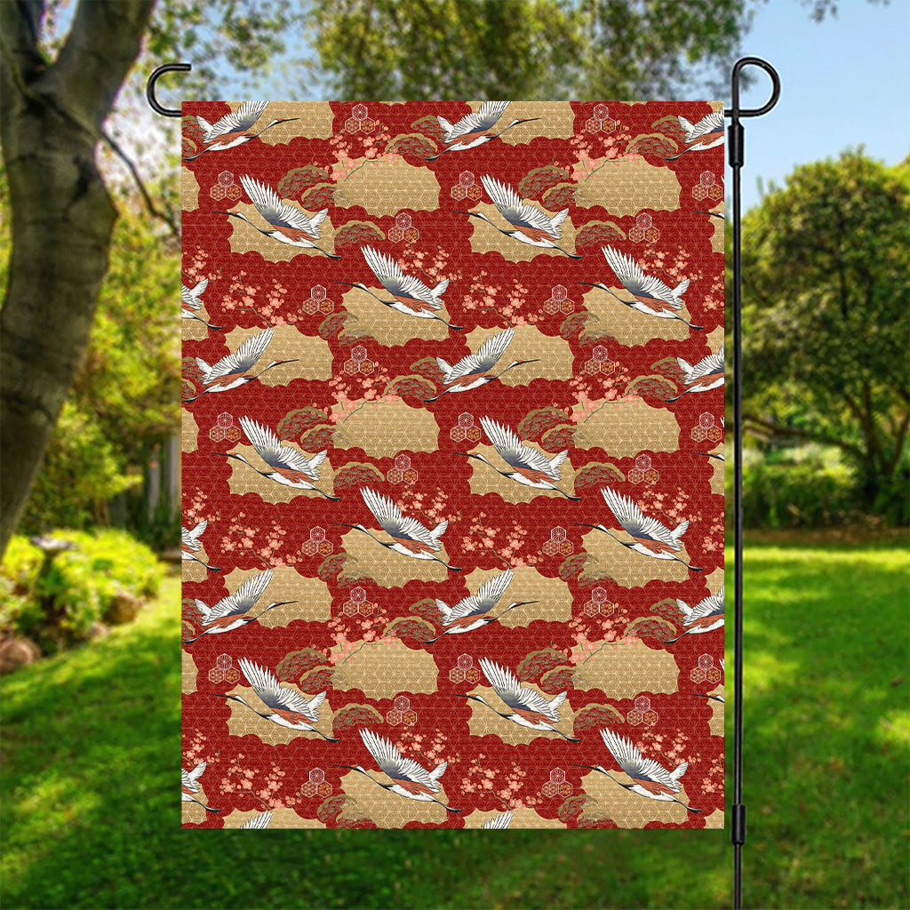 Crane Bird Kimono Pattern Print Garden Flag