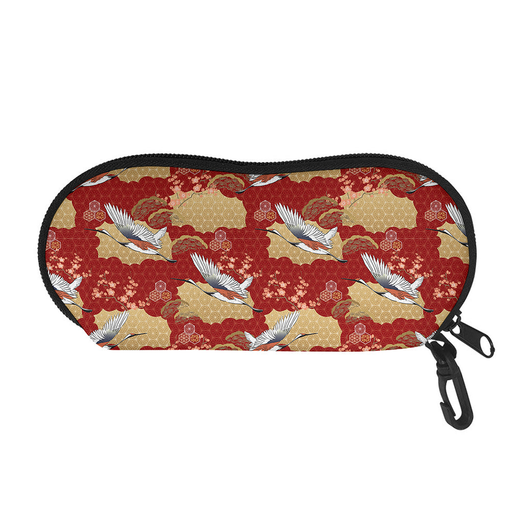 Crane Bird Kimono Pattern Print Glasses Case