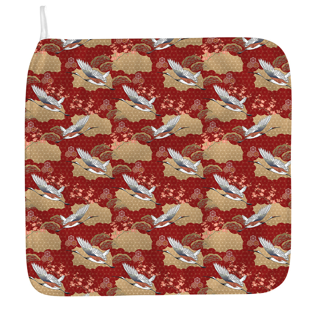 Crane Bird Kimono Pattern Print Hand Towel