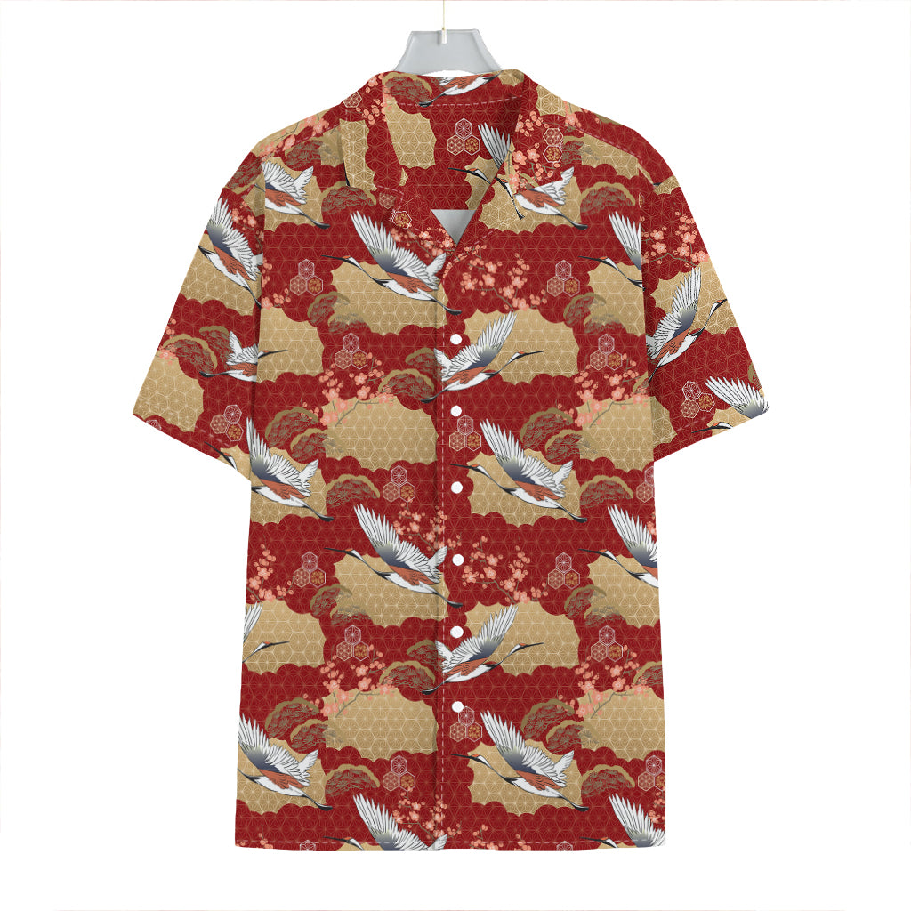 Crane Bird Kimono Pattern Print Hawaiian Shirt