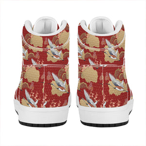 Crane Bird Kimono Pattern Print High Top Leather Sneakers