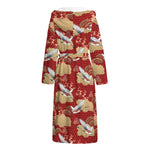 Crane Bird Kimono Pattern Print Hooded Bathrobe