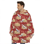 Crane Bird Kimono Pattern Print Hoodie Blanket