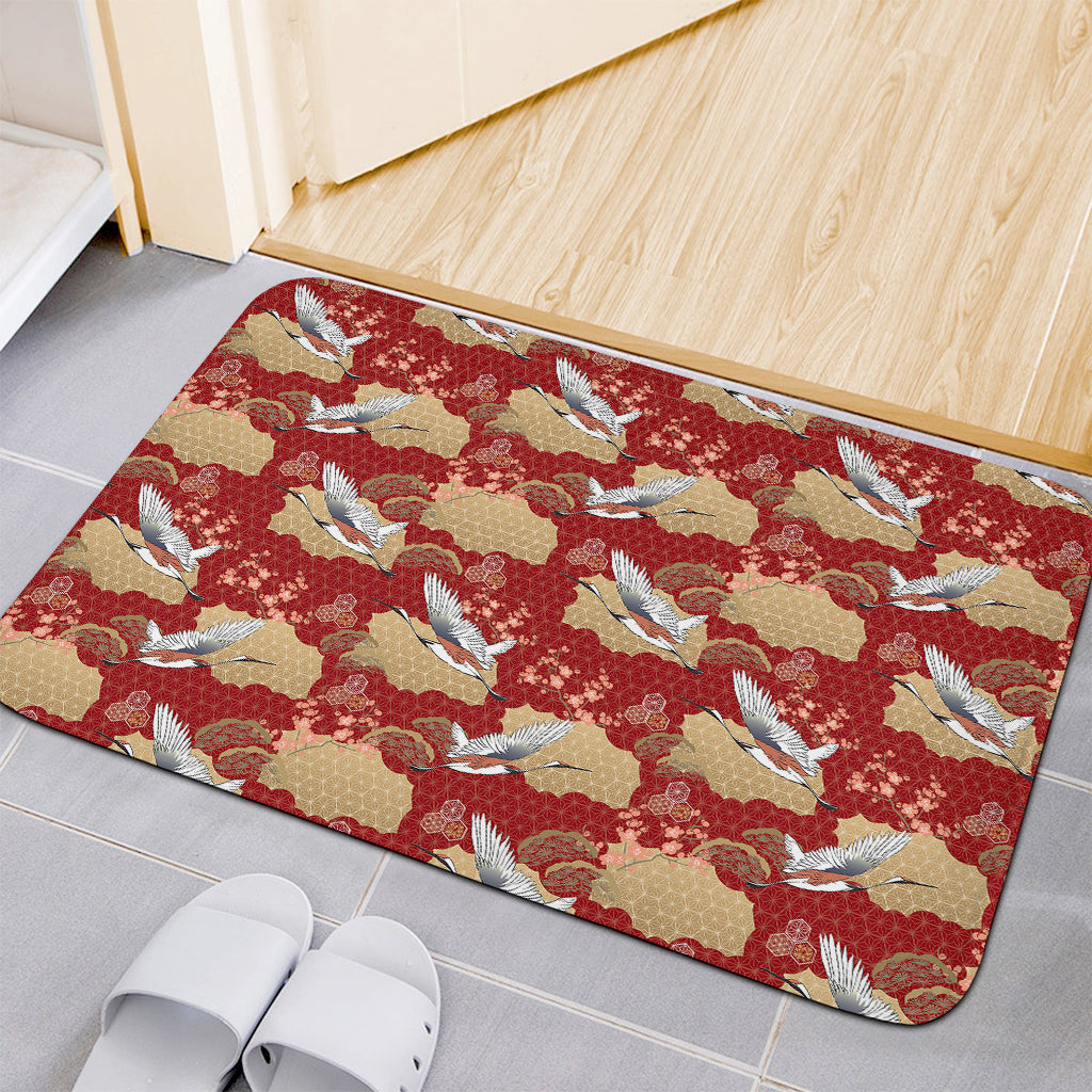 Crane Bird Kimono Pattern Print Indoor Door Mat