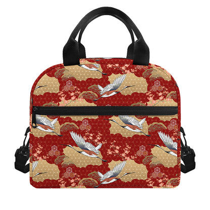 Crane Bird Kimono Pattern Print Insulated Lunch Bag