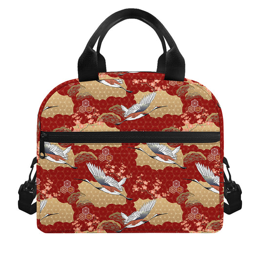 Crane Bird Kimono Pattern Print Insulated Lunch Bag